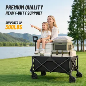 Collapsible Folding Wagon - Oxford Cloth Quick-Fold Utility Cart, 300 lbs Heavy-Duty Trolley with Wheels & Flexible Handle for Outdoor Camping, Grocery Shopping，Portable Collapsible Wagon for Garden,Beach Wagon,Camping Wagon,summervibes