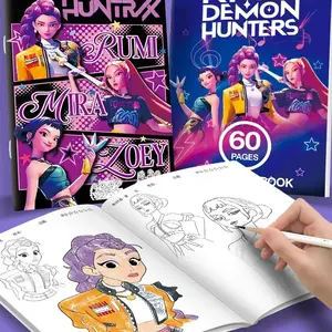 Anime Tracing Coloring Book for Boys Girls K Pop Demon Hunter Line Drawing Painting Sketching Stationery Creative Stick Figure Gift