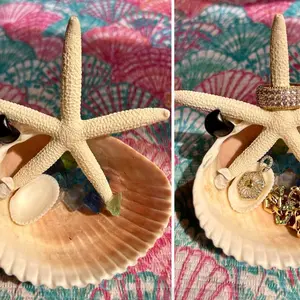 Shell jewelry dish-sea glass, crystals, shells