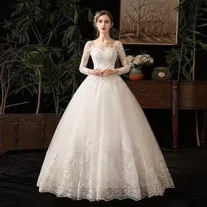 Bride's Main Wedding Dress New White Simple Large Size Slim And Fashionable Lace Long Sleeves Elegant Fabric