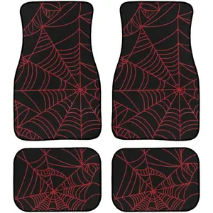 Halloween Spider Web Car Floor Mat Line Painting 4PCS Front and Rear Mats Floor Mats Heel Pad Fit for SUV Van Truck Car ﻿