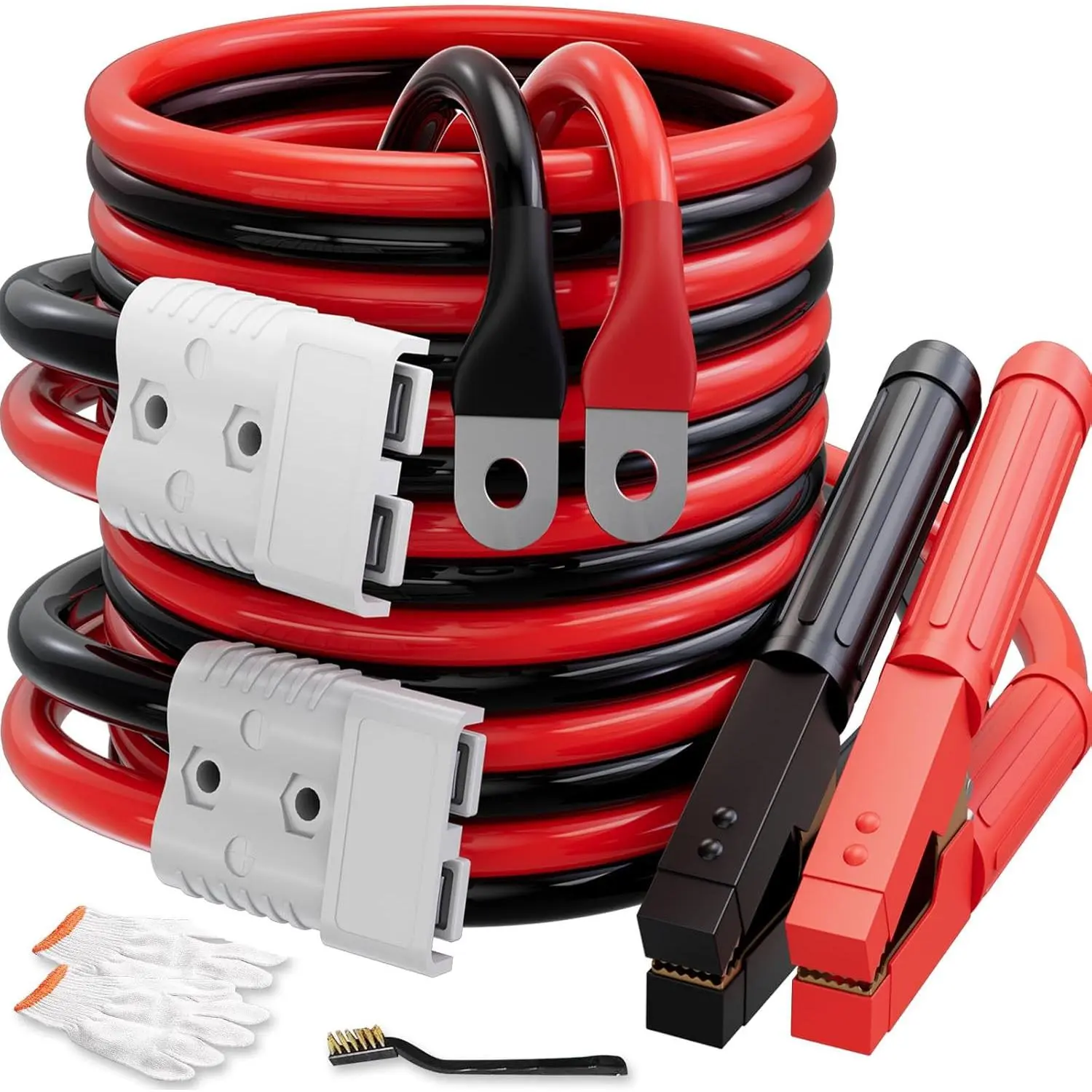 0 Gauge 30 FT Heavy Duty Automotive Jumper Cables with Serrated Clamps, 1000A Quick Connect Booster Cables for Vehicle Jump Starting Weak or Depleted Batteries, 8L Gas Compatible, Good Conductivity, Minimize Wear, with Carrying Bag