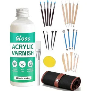 27 Pcs Air Dry Clay Kit with Clay Glaze - 120ml Gloss Varnish, Rollup Storage Bag, Professional Clay Sculpting Tools Set, Complete Pottery Kit for Beginners Adults Kids