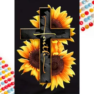 5D DIY Full Drill Round Diamond Painting - Diamond Art Painting Kit Cross, Sunflower, Faith Mosaic, Canvas - DIY Decorative Picture, Home Wall Decor, Suitable for Halloween and Christmas, Birthday and Anniversary Gifts, Diamond Painting Kits