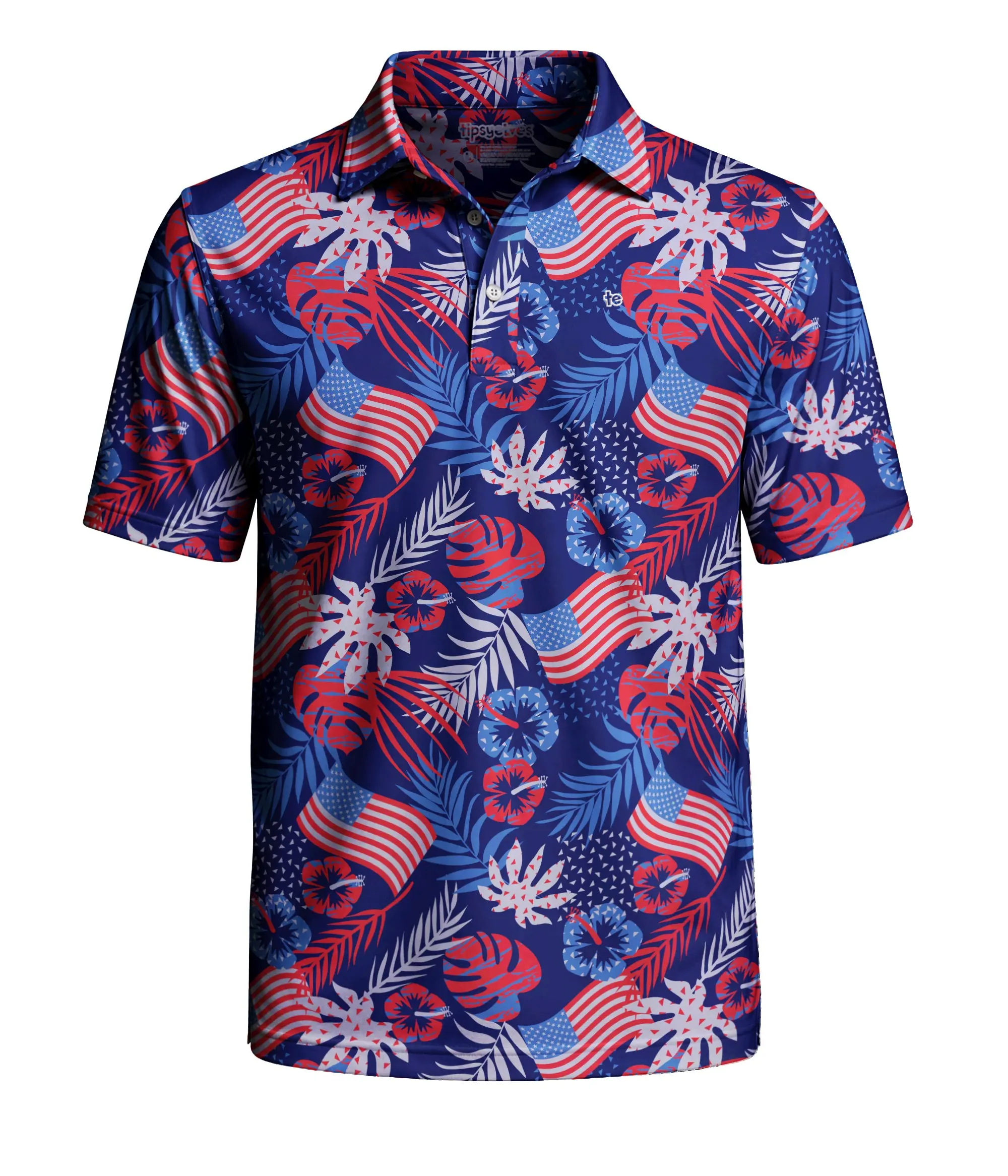 Men's Patriotic Paradise Performance Polo Shirt, Lightweight, Flowers Print, Hidden Golf Details, Keeps You Cool for Party Wear