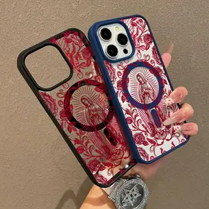 Virgin Mary Pattern Premium Magnetic Phone Cases for iPhone 17 pro max iPhone 16 15 14 Pro Max 13 12 11 Plus Smartphone Shockproof Protection Acrylic Cover Cellphone Protective magsafe magnetic case Aesthetic Resistance Casing Protector