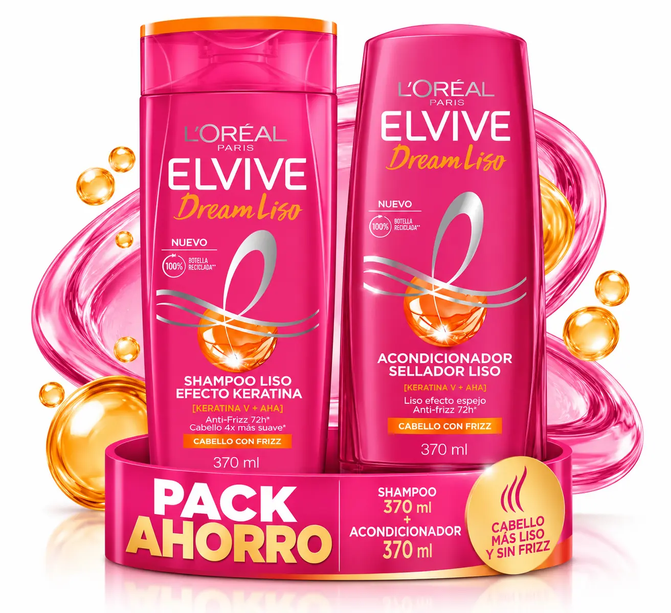 L'Oreal ELVIVE Dream Liso Shampoo and Conditioner DUO | For Damaged and Frizzy Hair | 1x Shampoo 370ml and 1x Conditioner 370ml