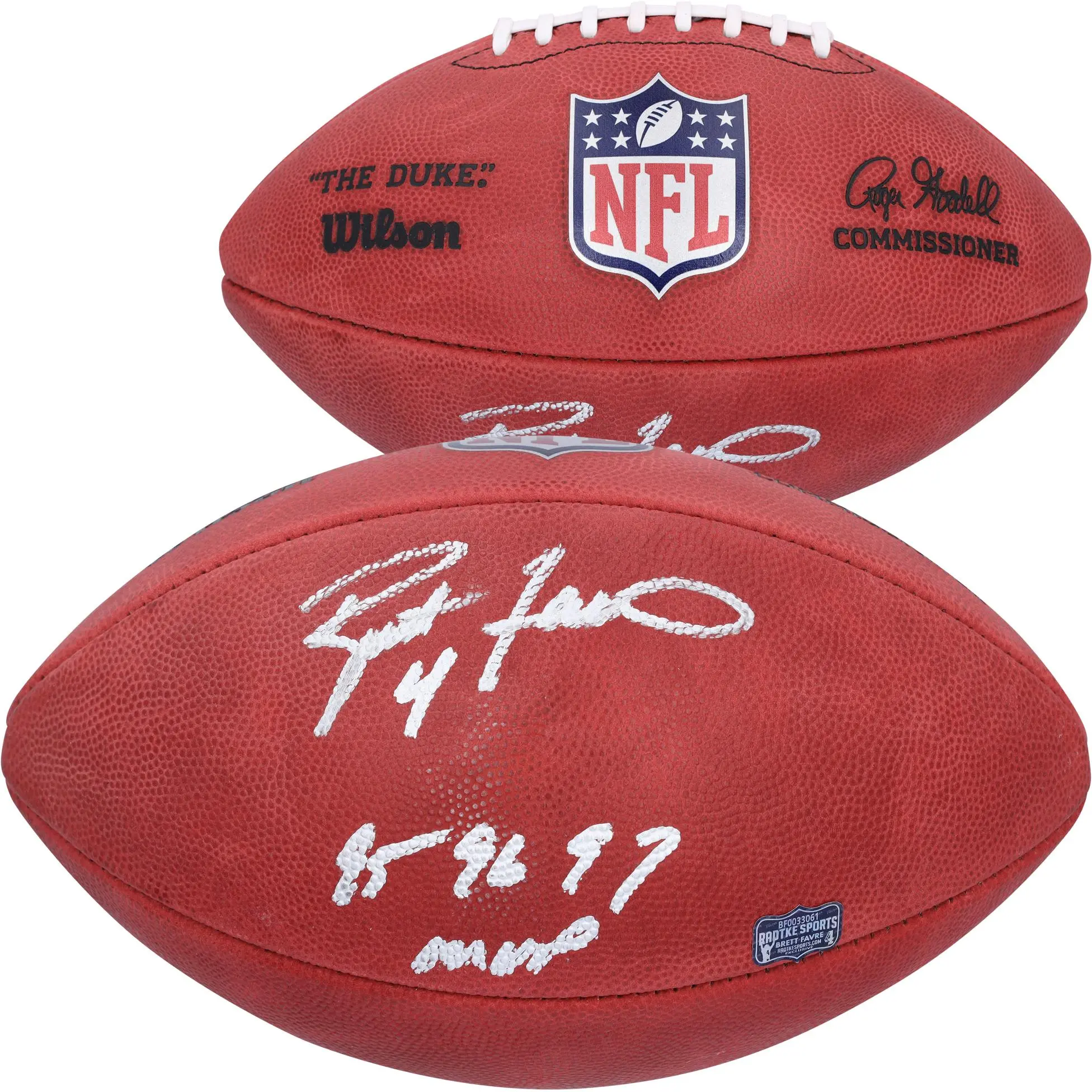 Brett Favre Green Bay Packers Autographed Duke Full Color Football with "95, 96, 97 NFL MVP" Inscription - Fanatics Authentic Certified
