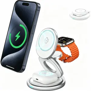 Wireless Charging Station for Magsafe, 3 in 1 Foldable Charger for iPhone 16/15/14/13/12 Series, Apple Watch & AirPod (30W Charger Included) Smartphone Cellphone