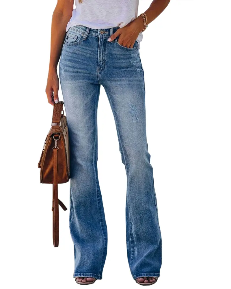 Women's High Waisted Wide Leg Flare Jeans in Soft Stretch Denim with Tummy Control - Casual Floor Length Bell Bottoms for Work, Jeans For Women, High Waisted Wide Leg Jeans