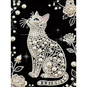 Cat Pattern Diamond Painting Kit (adult Version), Colorful Half Pearl Rhinestones, Handmade 15.7x11.8 Inch Canvas Art, Home Wall Decor