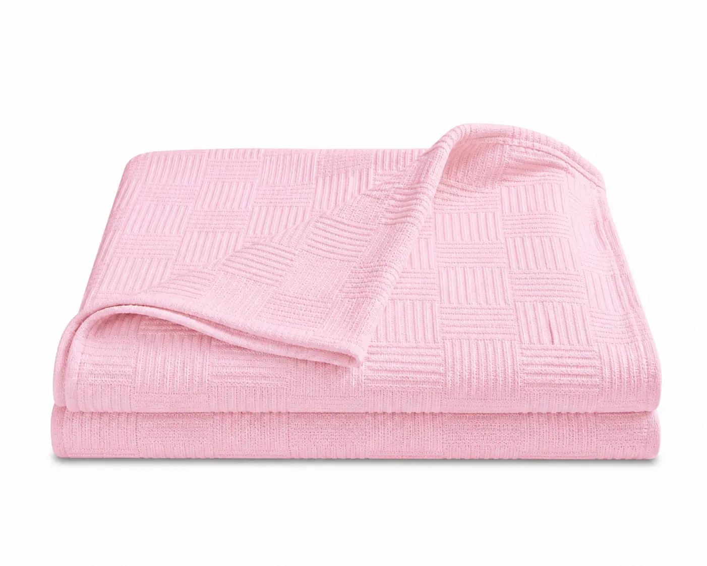 PARK & OZ Turkish Cotton Coverlet, 79 x 91 Inches, Checkerboard Textured Bedspread, Breathable Tightly Woven Bedding Layer, Made in Turkey (PINK)
