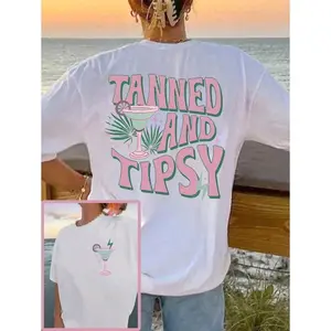 Summer Beach T-Shirt TANNED AND TIPSY Graphic Tees Women TopsLoose And Comfortablesummer Tops