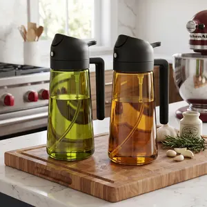 2 in 1 Oil Sprayer & Dispenser 16oz/470ml, Light-Blocking Dark Green Glass Olive Oil Bottle, Food-Grade Oil Mister for Cooking, Air Fryer, BBQ, Baking, Salad