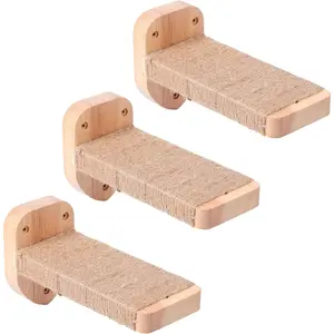 3 count  Wall Steps, Climbing Mounted Furniture, Shelves With  Rope Covered, Solid  Ladder for Playing and Climbing (Standard-)