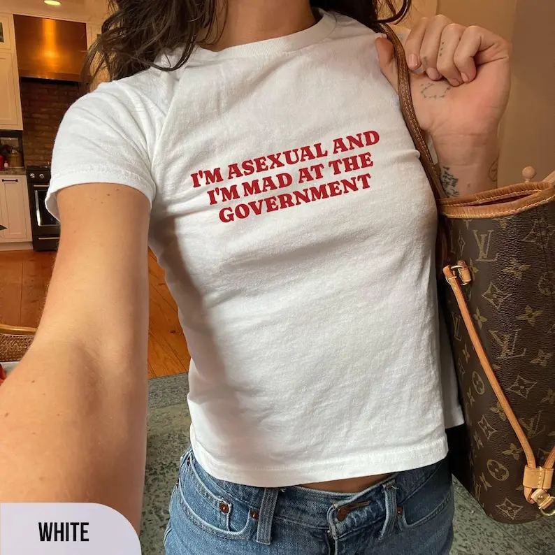 I'm Asexual And I'm Mad At The Government Shirt, Funny Ace Pride Baby Tee, LGBTQ Y2K Graphic Crop Top Gift