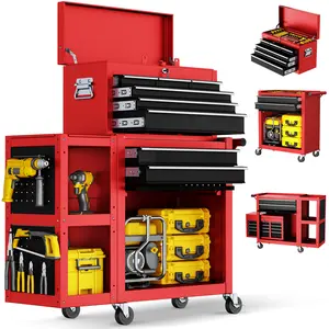 【Father's Day】8-Drawer Rolling Tool Chest with Detachable Top Tool Box, Heavy Duty Metal Tool Box Organizer with Lockable Drawers, Wheels, Side Hooks & Large Cabinet for Garage Workshop
