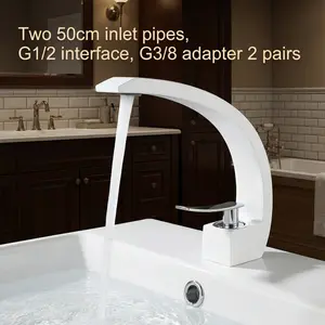 Glossy Arc-Shaped Large Basin Faucet, Chrome Handle Modern Fresh Cold Hot Dual Control Bathroom Sink Tap, G1/2 Thread Interface, Waterfall Bathroom Faucet