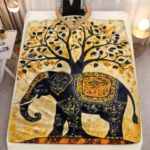 Single Piece of Elephant-Themed Blanket Featuring a Tree Design - Lightweight Bedding Suitable for Sofas, Beds, Travel, Camping, Living Rooms, Offices, And Chairs - Made from Soft, Warm Fabric with Digital Printing