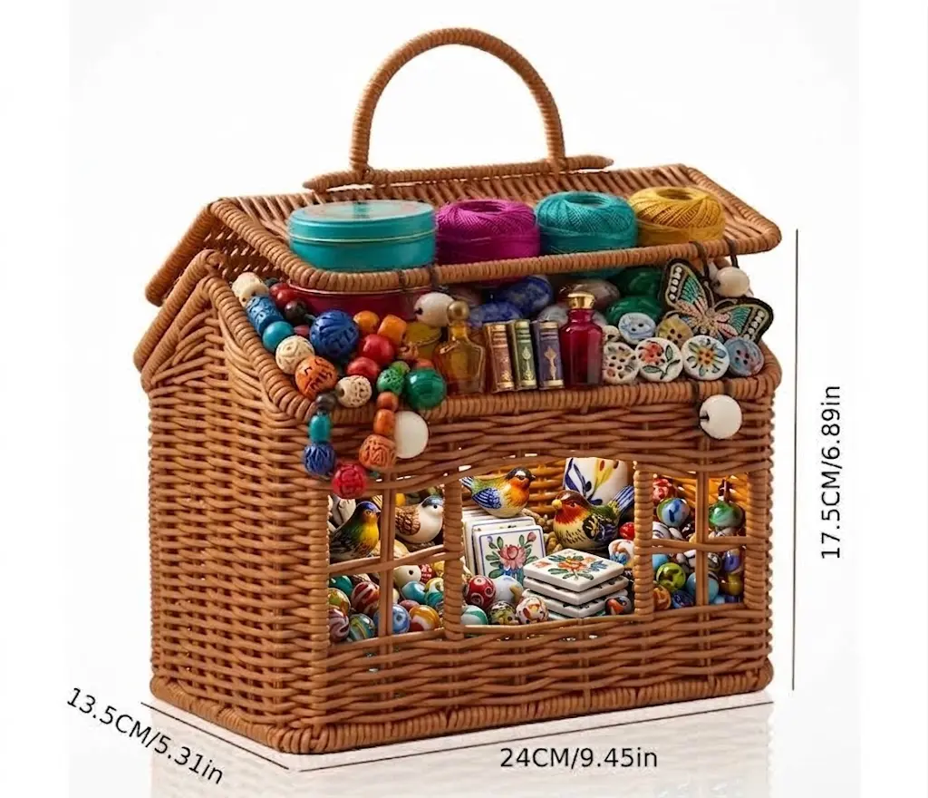 Woven Basket with Handle, 13.5cm x 24cm x 17.5cm, Ideal for Storage and Organization, Perfect for Home and Office Use