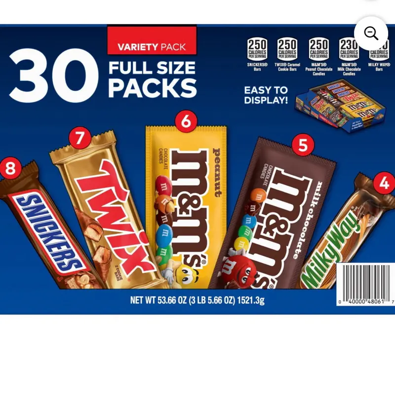 Full Size Chocolate Candy Bars, Variety Pack, 30 Pack