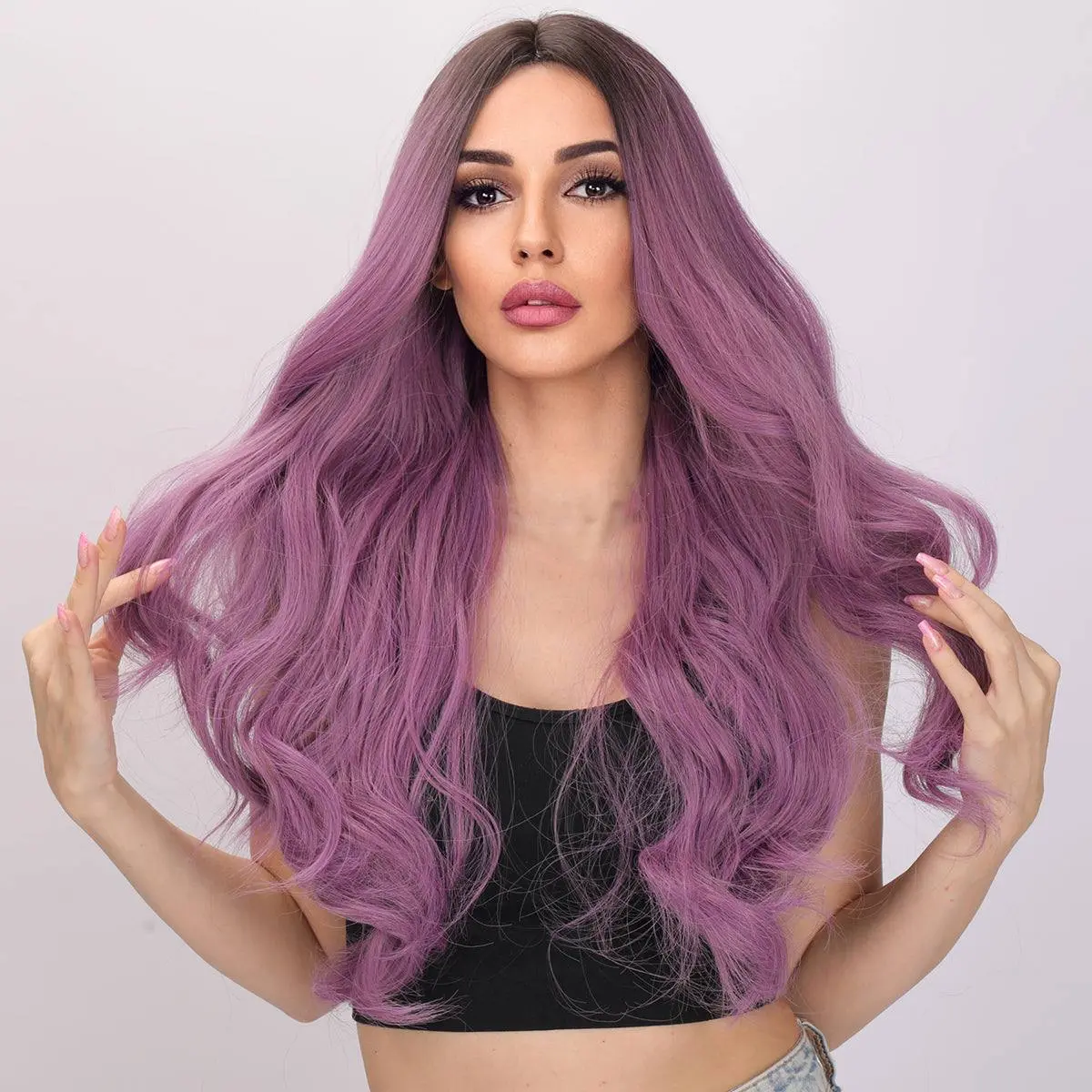 SMILCO SM5120 Synthetic Soft Full Machine Wigs, 26-inch Purple Loose Wave Heat Resistant Wigs Without Hair Bangs, Synthetic Soft Wigs