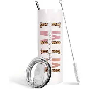Ceovfoi 20 oz Classic Stylish Leopard Print Transparent Stainless Steel Insulated Flask, Portable Vacuum Insulation Drinkware with Lid and Straw, Indoor Beverage Tumbler - Mimi Gift for Birthday/Mother's Day