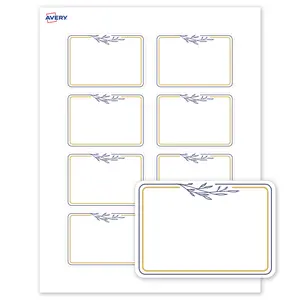 Avery® Printable Adhesive Name Tags, 2-1/3" x 3-3/8", Matte White with Gold & Navy Border, Removable, Laser & Inkjet Compatible, 80 Total, Great Name Badges for Weddings & Events