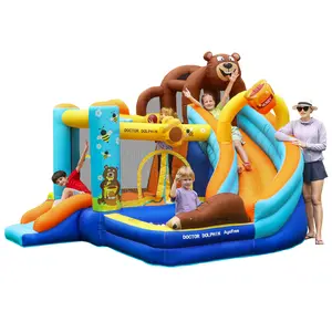 【GiftForKids】 Inflatable Water Slide Bounce House for Kids 2-12 Fun Summer Indoor Outdoor Playground Set Outdoor & Indoor Playground Set with Climb Wall Jump & Double Slide Colorful Durable Bouncy House for Toddlers & Preschoolers Portable