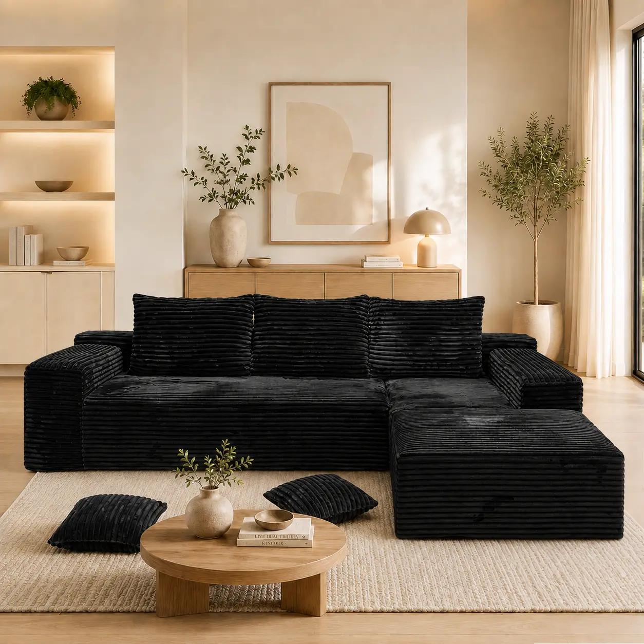 95.6" Long L-Shape Lounge Modern Chenille Boneless Couches with Multiple Seats, Free Combination Living Room Sofa Set with Side Recliner, Indoor Home Furniture