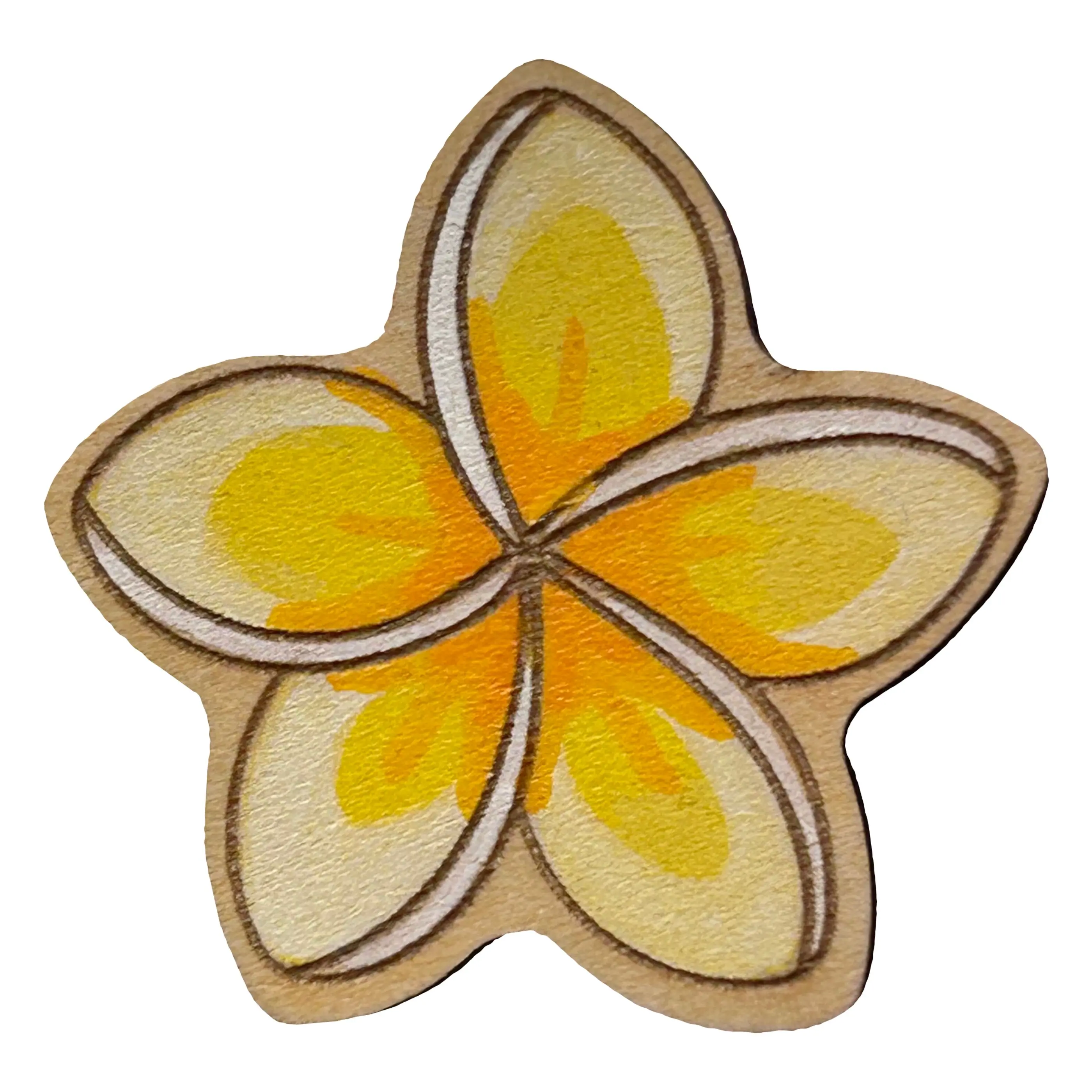 Hawaiian Plumeria (Frangipani) Flower - Pua Melia - Wooden Lapel Pin & Magnet