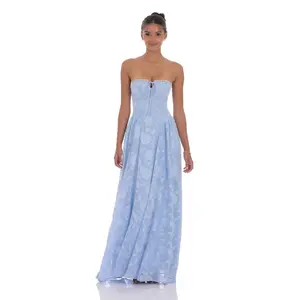 Lucy in the Sky Floral Lace-Up Maxi Dress in Light Blue