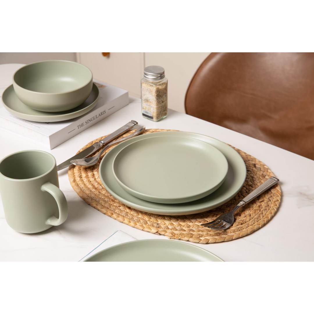 12-Piece Stoneware Dinnerware Sets With Mugs  Microwave & Dishwasher Safe  Non-Toxic Dinner Plates Bowls Set   Stackable Matte Glaze Kitchenware For 3