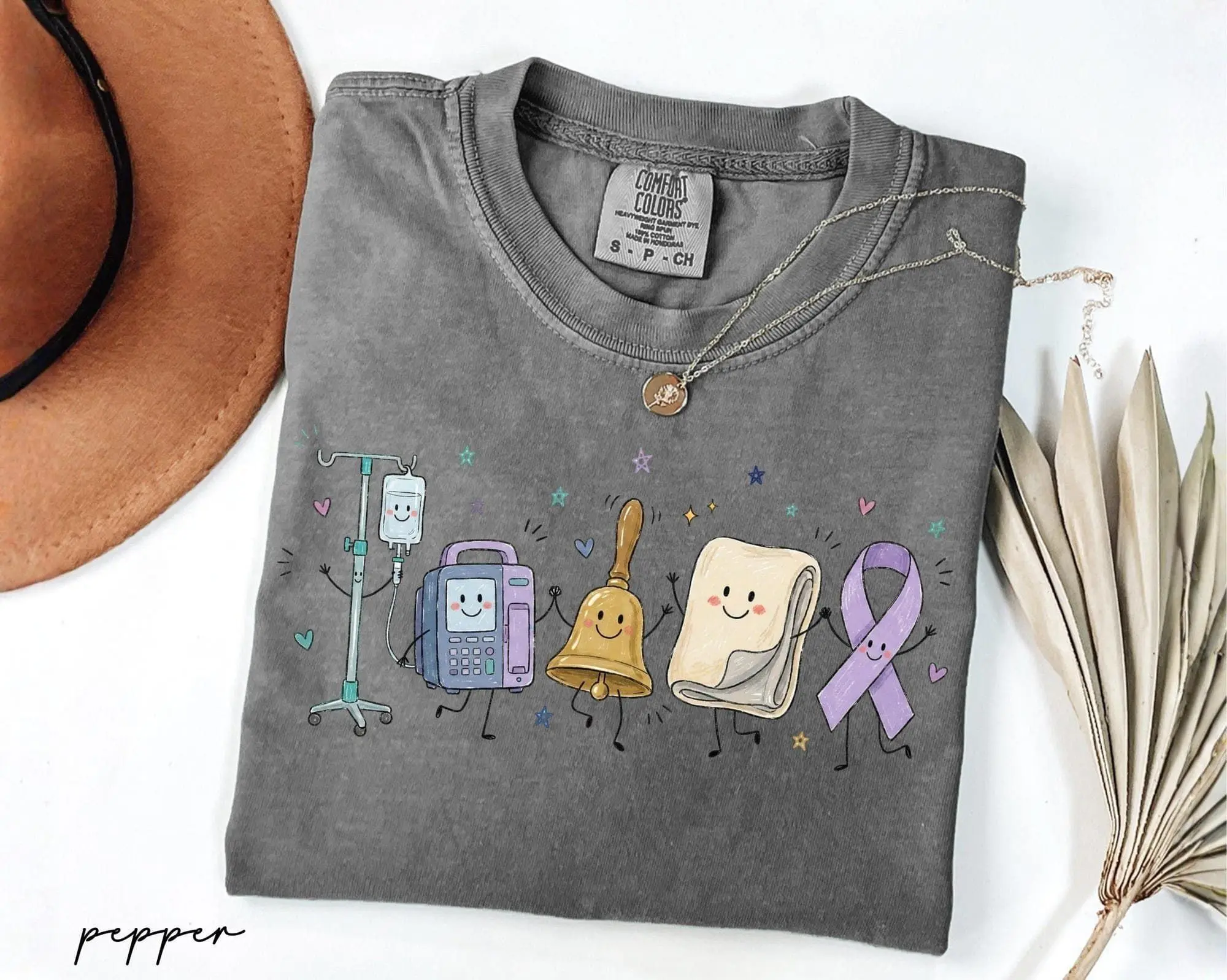 Comfort Colors Oncology Nurse Doodle Characters Shirt, Chemo Nurse Tee, Cancer Unit Nurse Gift, Oncologist Nurse, ONC Gift, Hem Onc Nurse