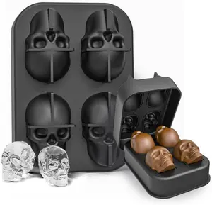 3D Skull Ice Cube Molds 4 Pack-Easy Release Silicone Mold for Whiskey -Funny Skull Silicone Mold for Sugar, Chocolate, Candy and Resin