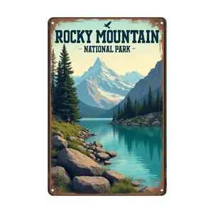 Vintage Rocky Mountain National Park Aluminum Wall Art Sign - Rustic Aluminum Decor for Home Office Cafe Bar Garage - Easy Hang Versatile Holiday Seasonal Decoration