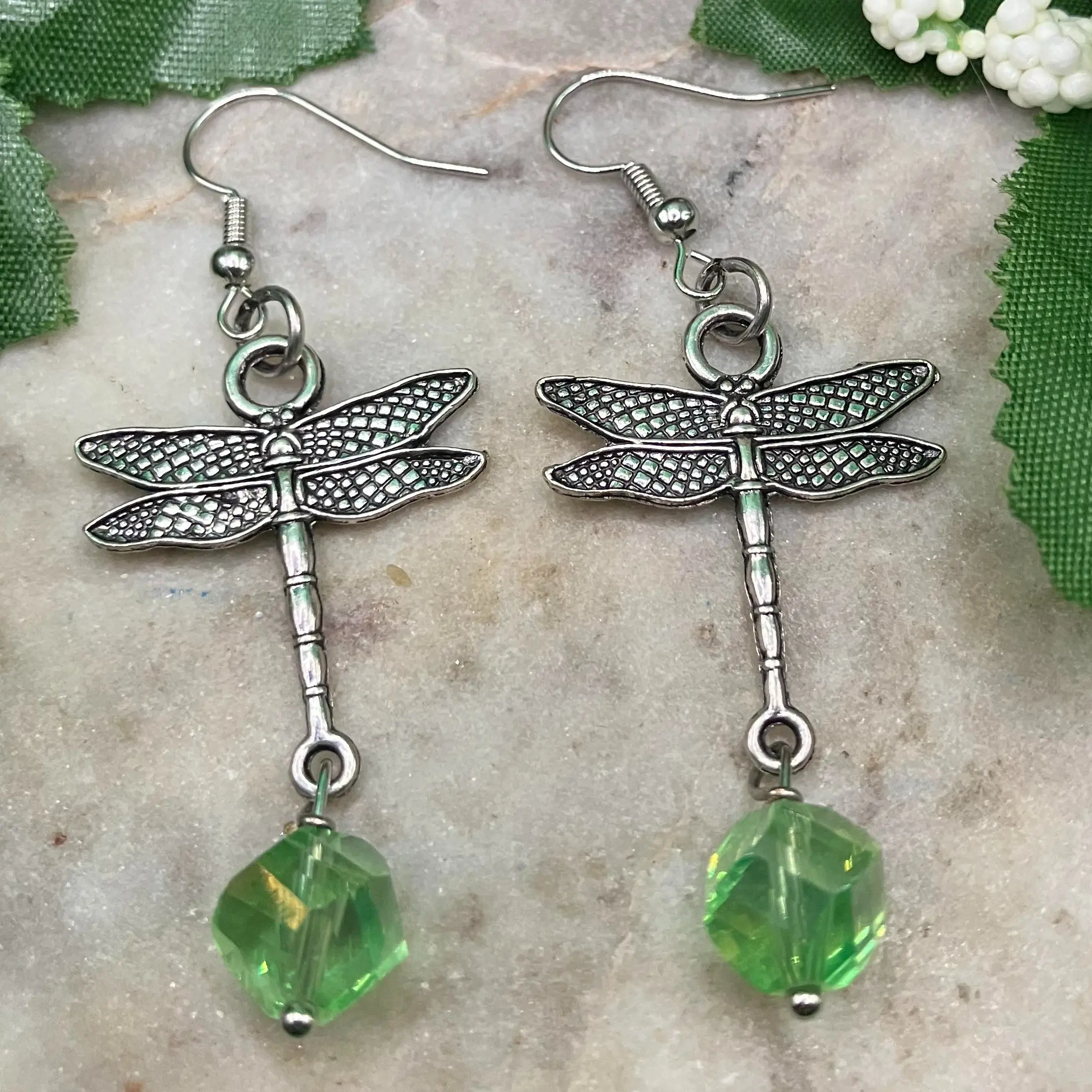 Emerald Dragon Fly Earrings