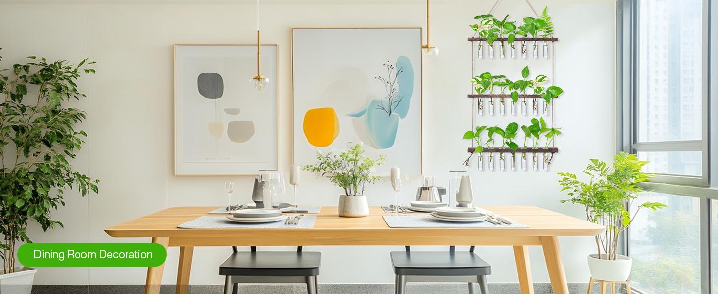 Renter-Friendly Large Indoor Plant Wall Hanger 3-Tier Glass Test Tube Planter 15.7" Wide for Small Apartments Office Spaces Decor Hanging