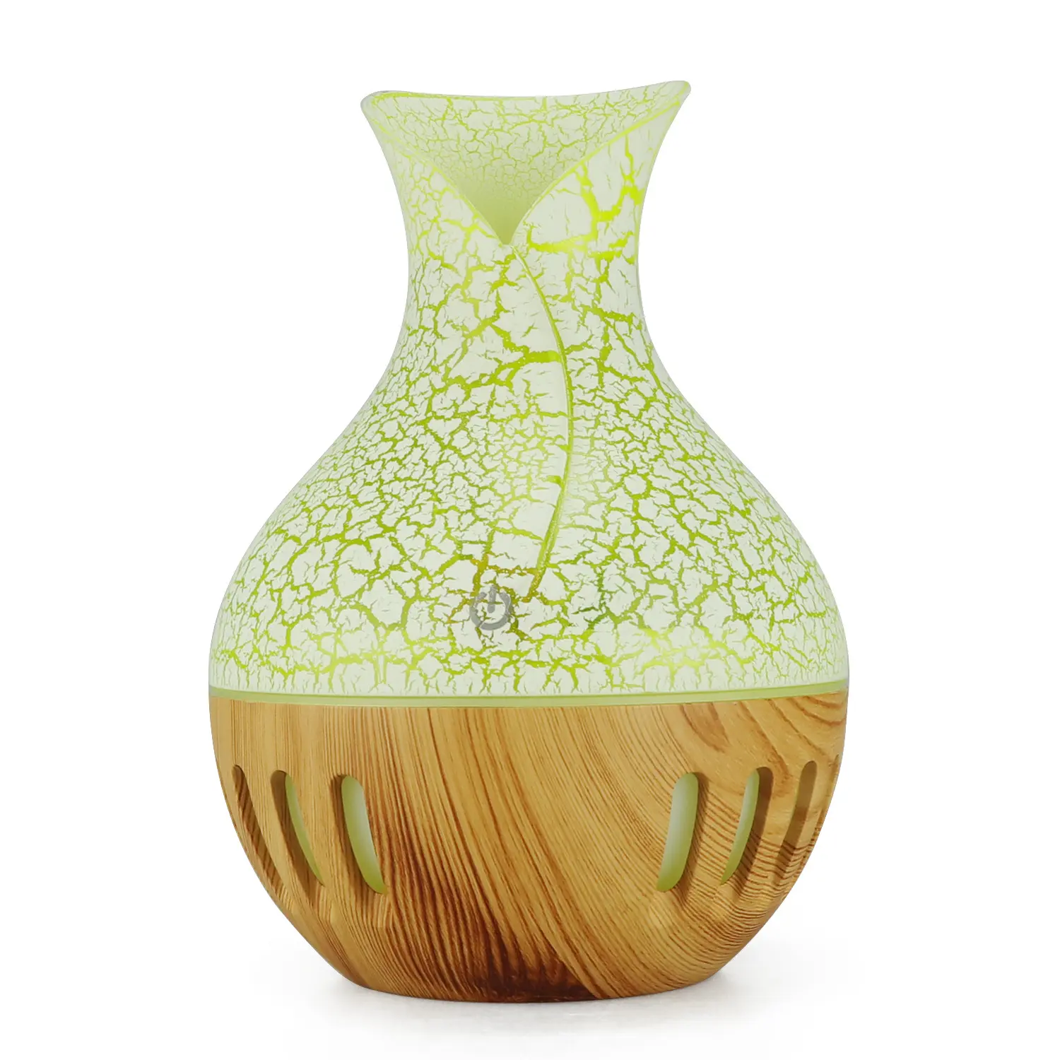 USB-Powered Crack Vase Mini Desktop Humidifier (A Crack + Dark Wood Grain, 150x100mm) - Universal USB, Artistic Wood Finish, Quiet Operation, Button Control, Adjustable Mist Output, Scented Aromatherapy Diffuser for Bedroom