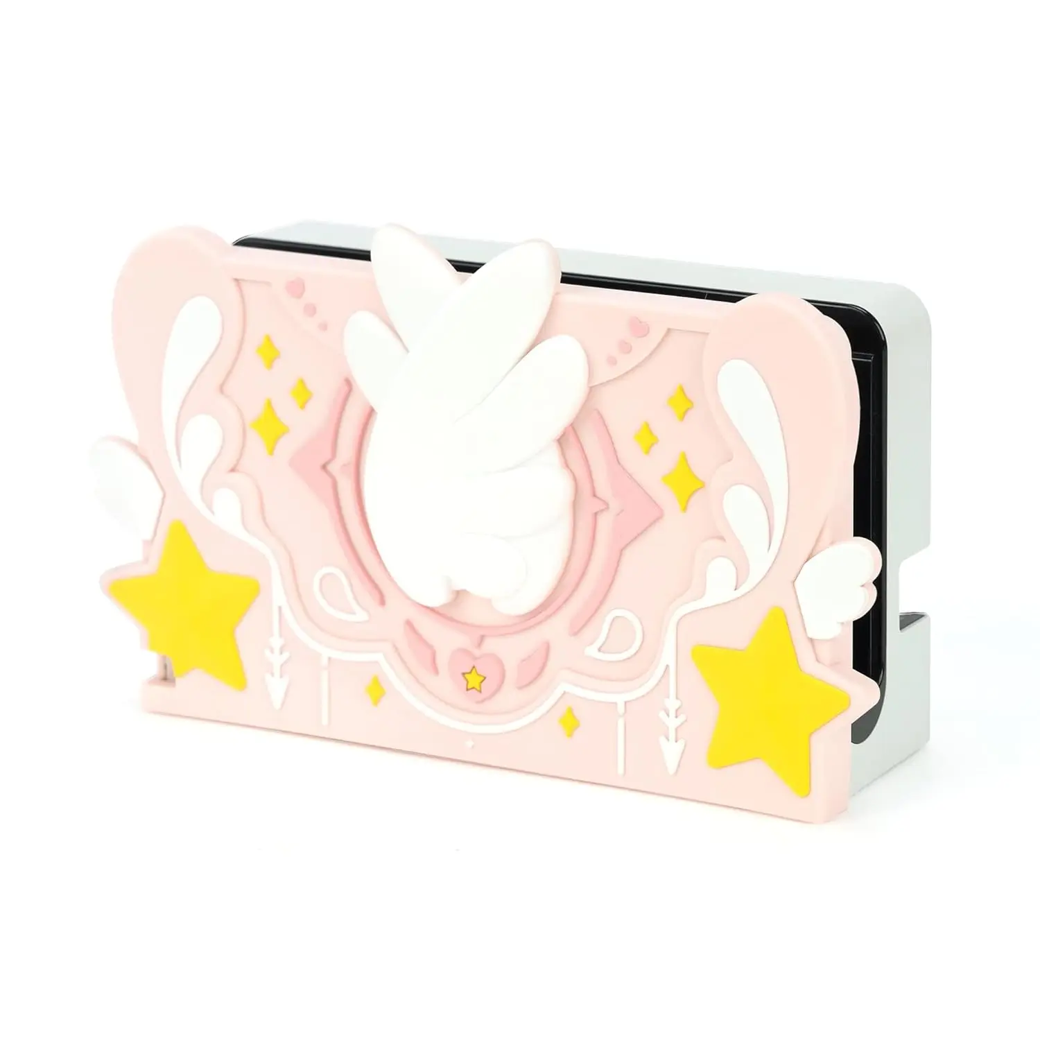 P-CLC011 Custom Soft Silicone Faceplate Shell for Switch/OLED Charging Dock, Anti-Scratch Console Protection Cover - Star Wings Series (Pink)