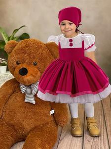 toddler girl's role playing lace trim colorblock dress with hat set, elegant fashion casual dress for party evening wedding baptism, kids clothes for all seasons