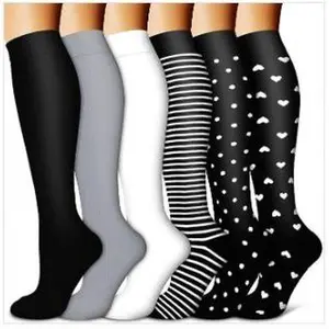 Flimexa Glow 6 Pairs Knee-High Compression Socks – Pink, Beige, Lavender with Polka Dots, Nylon Blend, Moisture-Wicking & Breathable, Lightweight & Comfortable for Everyday Wear & Parties
