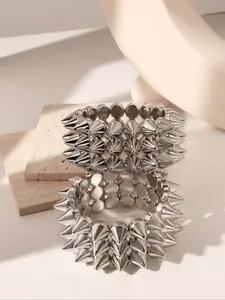 Punk Style Rivet Spikes Bracelet Set, High Quality Stackable Bracelets, Unisex Silver Color Edgy Cuff for Daily Use and Festivals, Trendy Accessory Parties, Stack Bangle, Stacking Bangles, Fashion Cool Accessories