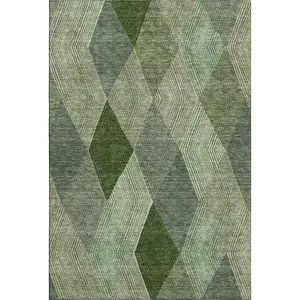 HomeRoots 676187 9x12 ft. Green, Gray & Sage Geometric Machine-Washable Area Rug - Green-Toned, Slip-Resistant, No-Slip, Kids-Safe, UV-Protected Machine-Made Rectangle Rug, Green-Toned Area Rugs, Slip-Resistant Area Rugs