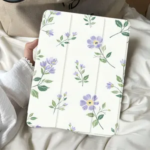 This light purple floral pattern case features an adjustable stand and pen slot, and is a foldable, non-slip TPU protective case suitable for Samsung, iPad mini, iPad Air, iPad Pro/iPad 10th and 11th generation iPads.