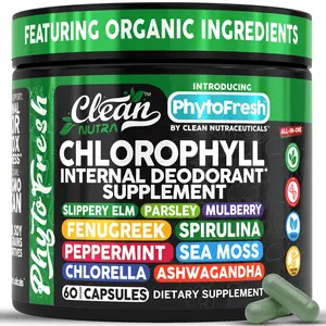 Clean Nutra Chlorophyll Internal Deodorant Supplement with Slippery Elm, Spirulina, Sea Moss, Ashwagandha & Peppermint for Daily Detox & Digestive Support - Phyto Fresh