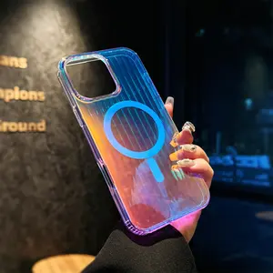 Colorful Holographic Magnetic Phone Case, Shockproof Protective Cover Compatible with iPhone 11/13/14/16/17 Pro Max