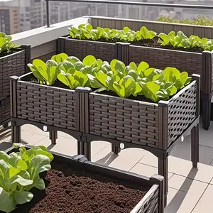 Multifunctional elevated planters; upgraded, raised gardening containers with a drainage system, ideal for growing vegetables, herbs, and flowers; suitable for rectangular planter arrangements on patios, gardens, and balconies