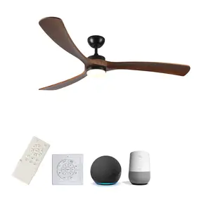 72 Inch Smart Solid Wood Ceiling Fan, Voice Control Compatible with Alexa Google Assistant, Light & Remote, 3 Wooden Blades, Modern Indoor Outdoor Fan for Porch Bedroom Living Room