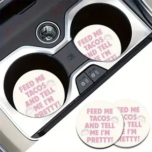 2pcs Funny Taco Lover Car Cup Holders - Non-Slip Rubber Car Coasters with "Feed Me Tacos" Design, Fit for Cars, Trucks, SUVs - Birthday/Christmas Gift for Food, Vehicle Decor, Cute Car Accessories, Durable Material, Vehicle Accessory